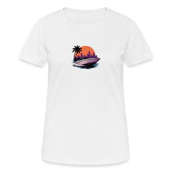 Sonnenuntergangsmotorboot in der Stadt - Frauen T-Shirt atmungsaktiv - Weiß - Vorne - AI Model Female 172 dark (172cm)