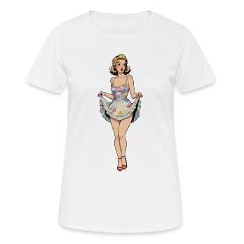 Pin-up-Mädchen im Sommerkleid - Frauen T-Shirt atmungsaktiv - Weiß - Vorne - AI Model Female 172 dark (172cm)