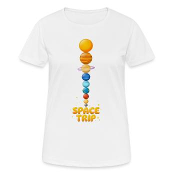 SPACE TRIP - Bunter Planeten Turm - Frauen T-Shirt atmungsaktiv - Weiß - Vorne - AI Model Female 172 dark (172cm)
