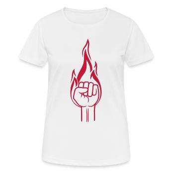 faust fackel feuer flamme brennen heiss revolution - Frauen T-Shirt atmungsaktiv - Weiß - Vorne - AI Model Female 172 dark (172cm)