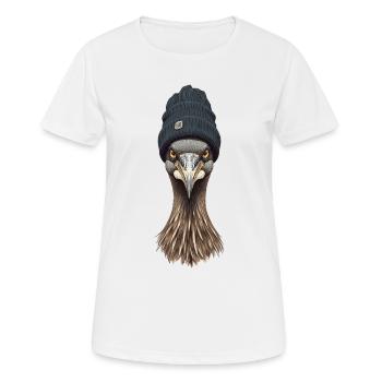 Tête d’émeu en bonnet cosy - T-shirt respirant Femme - blanc - Devant - AI Model Female 172 dark (172cm)