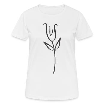 Minimalistische Strichzeichnung einer einzelnen Tulpenblume - Frauen T-Shirt atmungsaktiv - Weiß - Vorne - AI Model Female 172 dark (172cm)