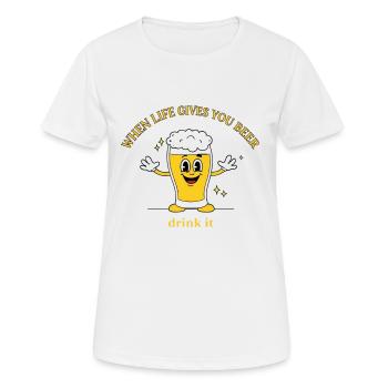 Devise de la bière Devise Cartoon - T-shirt respirant Femme - blanc - Devant - AI Model Female 172 dark (172cm)