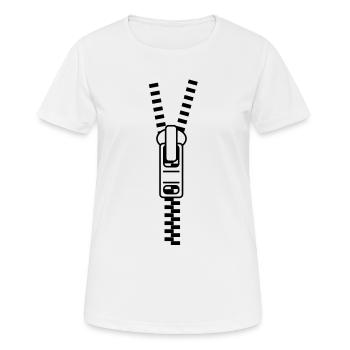 Zipper - Reißverschluss -- ©roil - Frauen T-Shirt atmungsaktiv - Weiß - Vorne - AI Model Female 172 dark (172cm)