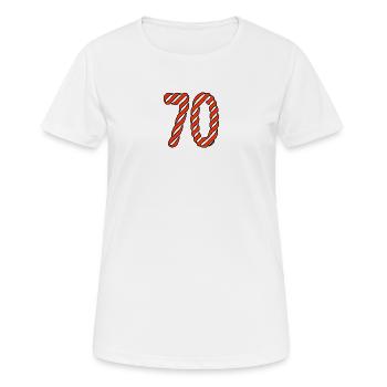 70. 70 ANS. 70e ANNIVERSAIRE. ANNIVERSAIRE 70 ANS. - T-shirt respirant Femme - blanc - Devant - AI Model Female 172 dark (172cm)