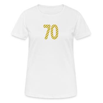 70. 70 ANS. 70e ANNIVERSAIRE. ANNIVERSAIRE 70 ANS. - T-shirt respirant Femme - blanc - Devant - AI Model Female 172 dark (172cm)