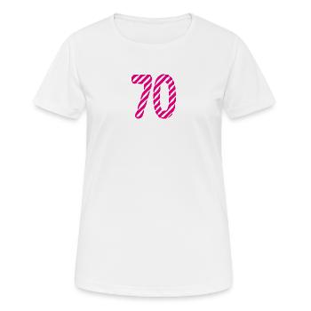 70. 70 ANS. 70e ANNIVERSAIRE. ANNIVERSAIRE 70 ANS. - T-shirt respirant Femme - blanc - Devant - AI Model Female 172 dark (172cm)
