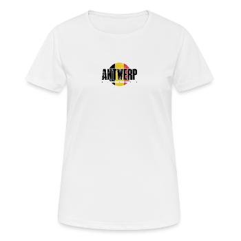 We Emblem Split Gelb Rot - Frauen T-Shirt atmungsaktiv - Weiß - Vorne - AI Model Female 172 dark (172cm)