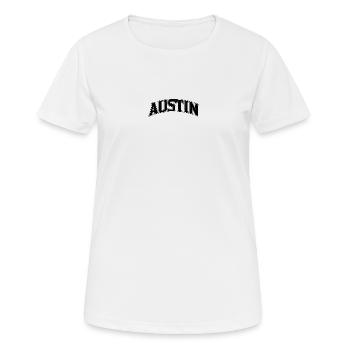 AUSTIN Arc Schriftzug Print - Frauen T-Shirt atmungsaktiv - Weiß - Vorne - AI Model Female 172 dark (172cm)
