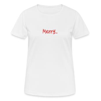 Roter fröhlicher Schriftzug auf Schwarz - Frauen T-Shirt atmungsaktiv - Weiß - Vorne - AI Model Female 172 dark (172cm)