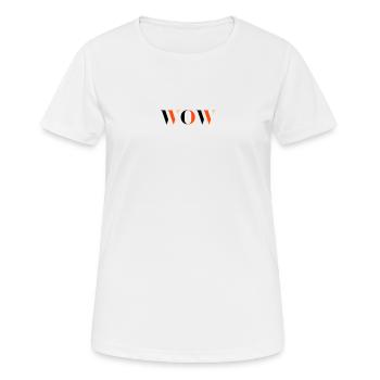 WOW dreifarbig - Frauen T-Shirt atmungsaktiv - Weiß - Vorne - AI Model Female 172 dark (172cm)