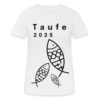 Baptême 2025 3 Poissons Croix Minimaliste - T-shirt respirant Femme - blanc - Devant - AI Model Female 172 dark (172cm)
