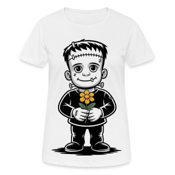 Niedlicher genähter Monsterjunge mit orangefarbener Blume - Frauen T-Shirt atmungsaktiv - Weiß - Vorne - AI Model Female 172 dark (172cm)