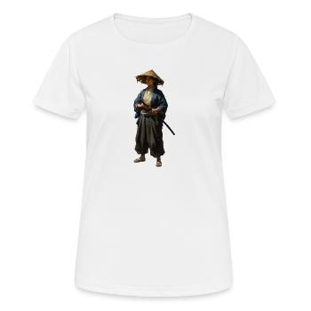 guerrier samouraï avec chapeau de paille réaliste - T-shirt respirant Femme - blanc - Devant - AI Model Female 172 dark (172cm)