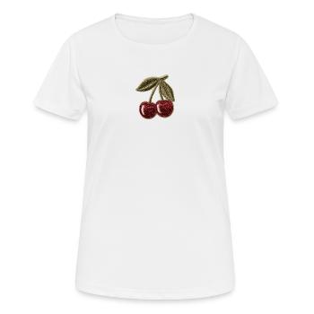 Kirschen Stickoptik Patch Design - Frauen T-Shirt atmungsaktiv - Weiß - Vorne - AI Model Female 172 dark (172cm)