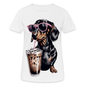 Café glacé teckel - T-shirt respirant Femme - blanc - Devant - AI Model Female 172 dark (172cm)