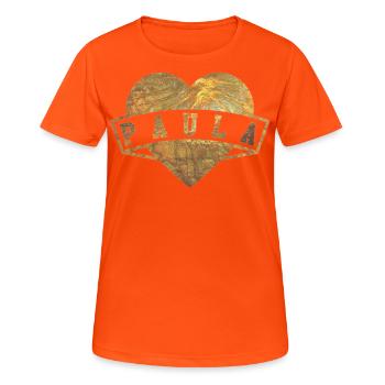 Paula Herzen Gold - Frauen T-Shirt atmungsaktiv - Neonorange - Vorne - AI Model Female 172 dark (172cm)