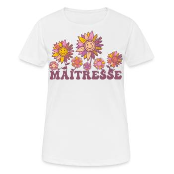 Maitresse motif floral marguerite pour maîtresse - T-shirt respirant Femme - blanc - Devant - AI Model Female 172 dark (172cm)