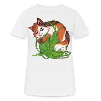 Mietze Mietzekatze, Katze Wolle Geschenk Stricken - Frauen T-Shirt atmungsaktiv - Weiß - Vorne - AI Model Female 172 dark (172cm)