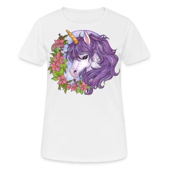 Niedliches Einhorn mit Blumen Geschenk Mädchen - Frauen T-Shirt atmungsaktiv - Weiß - Vorne - AI Model Female 172 dark (172cm)