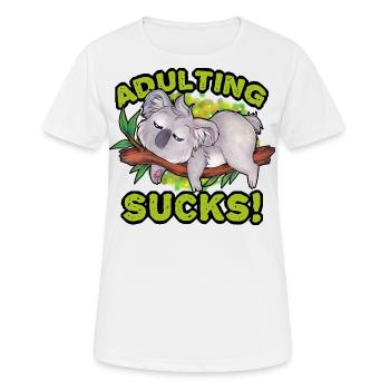 "Adulting Sucks" Lustiger Koala schläft lieber - Frauen T-Shirt atmungsaktiv - Weiß - Vorne - AI Model Female 172 dark (172cm)