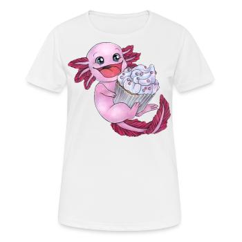 Niedliches Axolotl mit Cupcake freut sich Geschenk - Frauen T-Shirt atmungsaktiv - Weiß - Vorne - AI Model Female 172 dark (172cm)