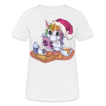 Witziges Regenbogen Einhorn als Bäcker Konditor - Frauen T-Shirt atmungsaktiv - Weiß - Vorne - AI Model Female 172 dark (172cm)