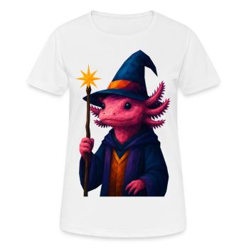 WPAP Tiere - Axolotl Zauberer Mantel Zauberhut - Frauen T-Shirt atmungsaktiv - Weiß - Vorne - AI Model Female 172 dark (172cm)