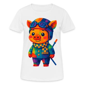 Polygon Kawaii Stil Tiere Baby Rennfahrer-Schwein - Frauen T-Shirt atmungsaktiv - Weiß - Vorne - AI Model Female 172 dark (172cm)