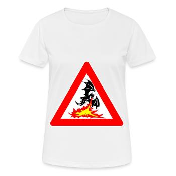 Attention Dragon avec panneau de signalisation de mauvaise humeur - T-shirt respirant Femme - blanc - Devant - AI Model Female 172 dark (172cm)