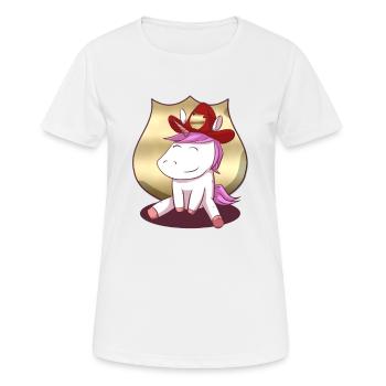 Feuerwehr Einhorn Firefighter Unicorn - Frauen T-Shirt atmungsaktiv - Weiß - Vorne - AI Model Female 172 dark (172cm)