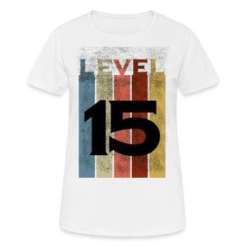 Level 15, Vintage Retro 15. Geburtstag - Frauen T-Shirt atmungsaktiv - Weiß - Vorne - AI Model Female 172 dark (172cm)