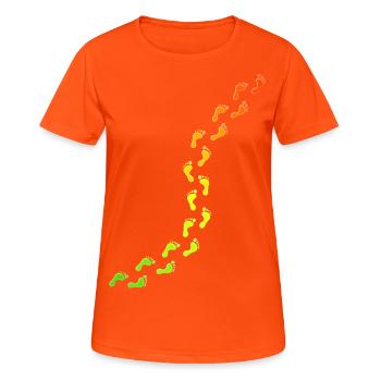 empreintes de pas colorées - T-shirt respirant Femme - orange néon - Devant - AI Model Female 172 dark (172cm)