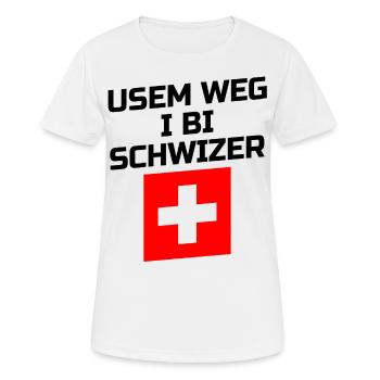 Usem Weg i bi Schwizer ! Suisse suisse allemande - T-shirt respirant Femme - blanc - Devant - AI Model Female 172 dark (172cm)