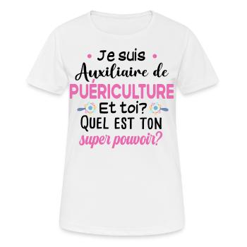 Auxiliaire de puériculture Puéricultrice Métier - T-shirt respirant Femme - blanc - Devant - AI Model Female 172 dark (172cm)