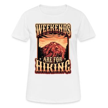 Les week-ends sont pour les randonnées en plein air - T-shirt respirant Femme - blanc - Devant - AI Model Female 172 dark (172cm)