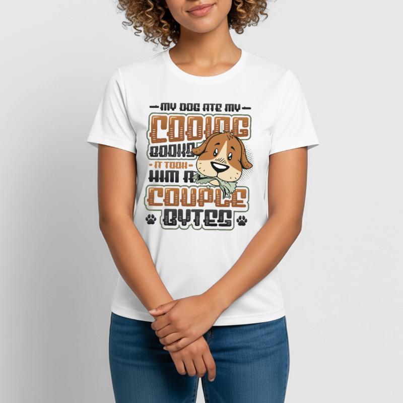 Dog Bytes Code Computer Joke Programming Women's Breathable T-Shirt