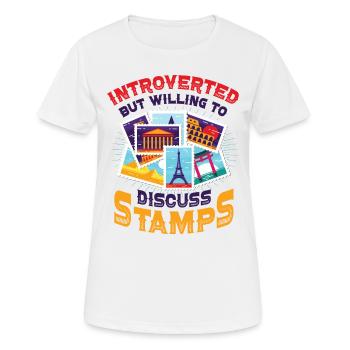 Introvertiert, Aber Bereit, Briefmarken - Frauen T-Shirt atmungsaktiv - Weiß - Vorne - AI Model Female 172 dark (172cm)