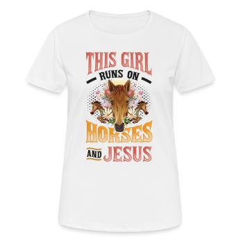 This girl runs on horses and Jesus. - Women's Breathable T-Shirt - white - Front - AI Model Female 172 dark (172cm)