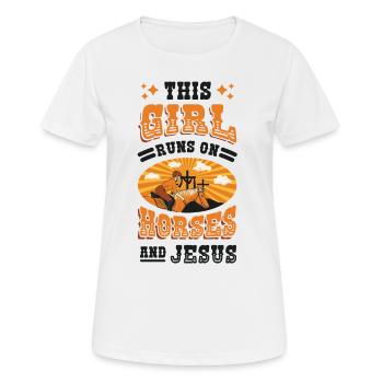 This girl runs on horses And Jesus. - Women's Breathable T-Shirt - white - Front - AI Model Female 172 dark (172cm)