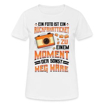 Foto Rückfahrticket Vergangenheit Fotograf. - Frauen T-Shirt atmungsaktiv - Weiß - Vorne - AI Model Female 172 dark (172cm)