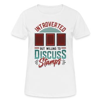 Introvertiert, Aber Bereit, Briefmarken . - Frauen T-Shirt atmungsaktiv - Weiß - Vorne - AI Model Female 172 dark (172cm)