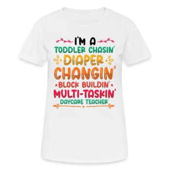 Toddler chases diaper changing childminder - Women's Breathable T-Shirt - white - Front - AI Model Female 172 dark (172cm)