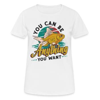 Goldfish Be A Shark, Motivationsbotschaft - Frauen T-Shirt atmungsaktiv - Weiß - Vorne - AI Model Female 172 dark (172cm)