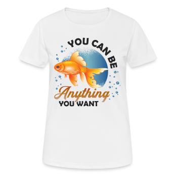 Goldfish Be A Shark, Motivationsbotschaft - Frauen T-Shirt atmungsaktiv - Weiß - Vorne - AI Model Female 172 dark (172cm)