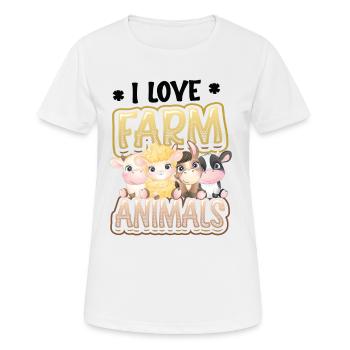 J’aime les animaux de la ferme, la ferme des enfants - T-shirt respirant Femme - blanc - Devant - AI Model Female 172 dark (172cm)