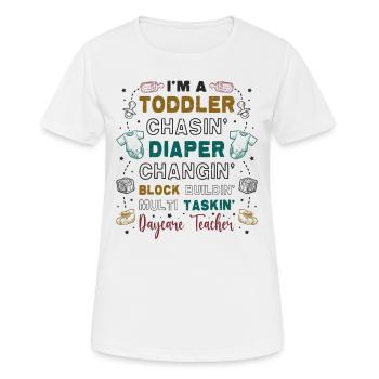 Toddler chases diaper, changing childminder - Women's Breathable T-Shirt - white - Front - AI Model Female 172 dark (172cm)