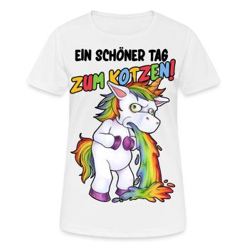 Schöner Tag zum Kotzen Betrunken Einhorn Witz JGA - Frauen T-Shirt atmungsaktiv - Weiß - Vorne - AI Model Female 172 dark (172cm)