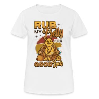 Frotte mon ventre pour la chance, drôle de Bouddha - T-shirt respirant Femme - blanc - Devant - AI Model Female 172 dark (172cm)