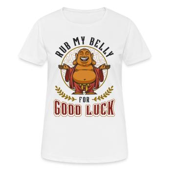 Frotte mon ventre pour la chance, drôle de Bouddha - T-shirt respirant Femme - blanc - Devant - AI Model Female 172 dark (172cm)